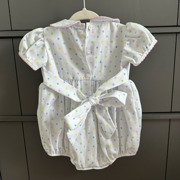 Lulu Bebe smocked bubble Easter Peeps polka dots 0m newborn - Picture 3 of 5